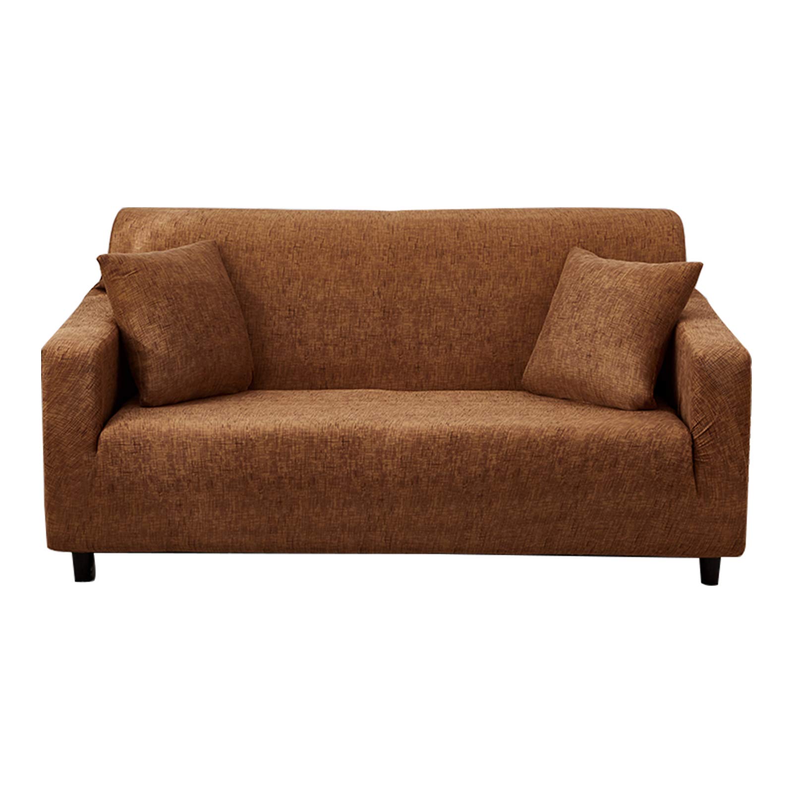 HOTNIU Plaid Stretch Sofa Slipcover, Soft & Washable Sofa Couch Cover, Non-Slip Sofa Cover with Elastic Bottom, Furniture Protector with 1 Free Pillowcase (Large, Brown)