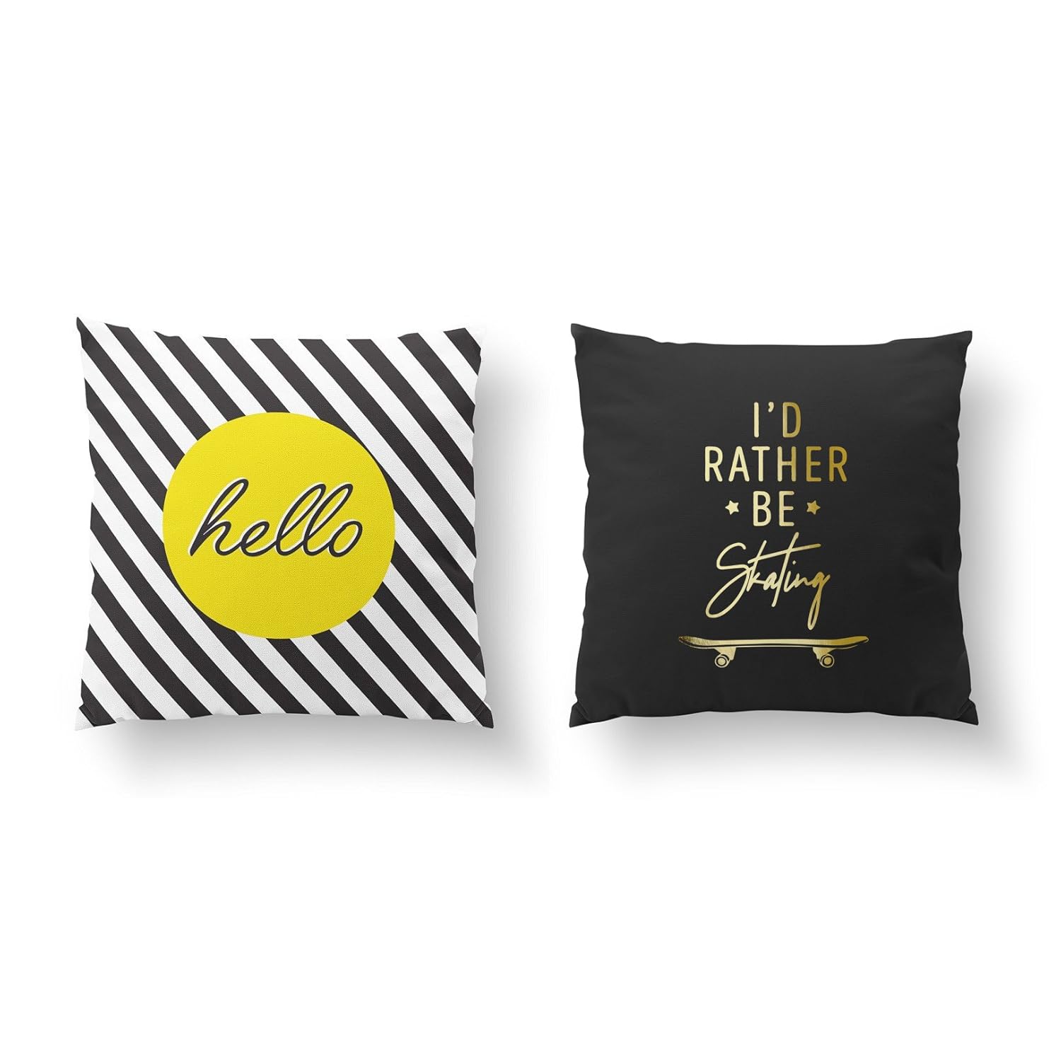Amazon Com Set Of 2 Pillows I D Rather Be Skating Gold Pillow