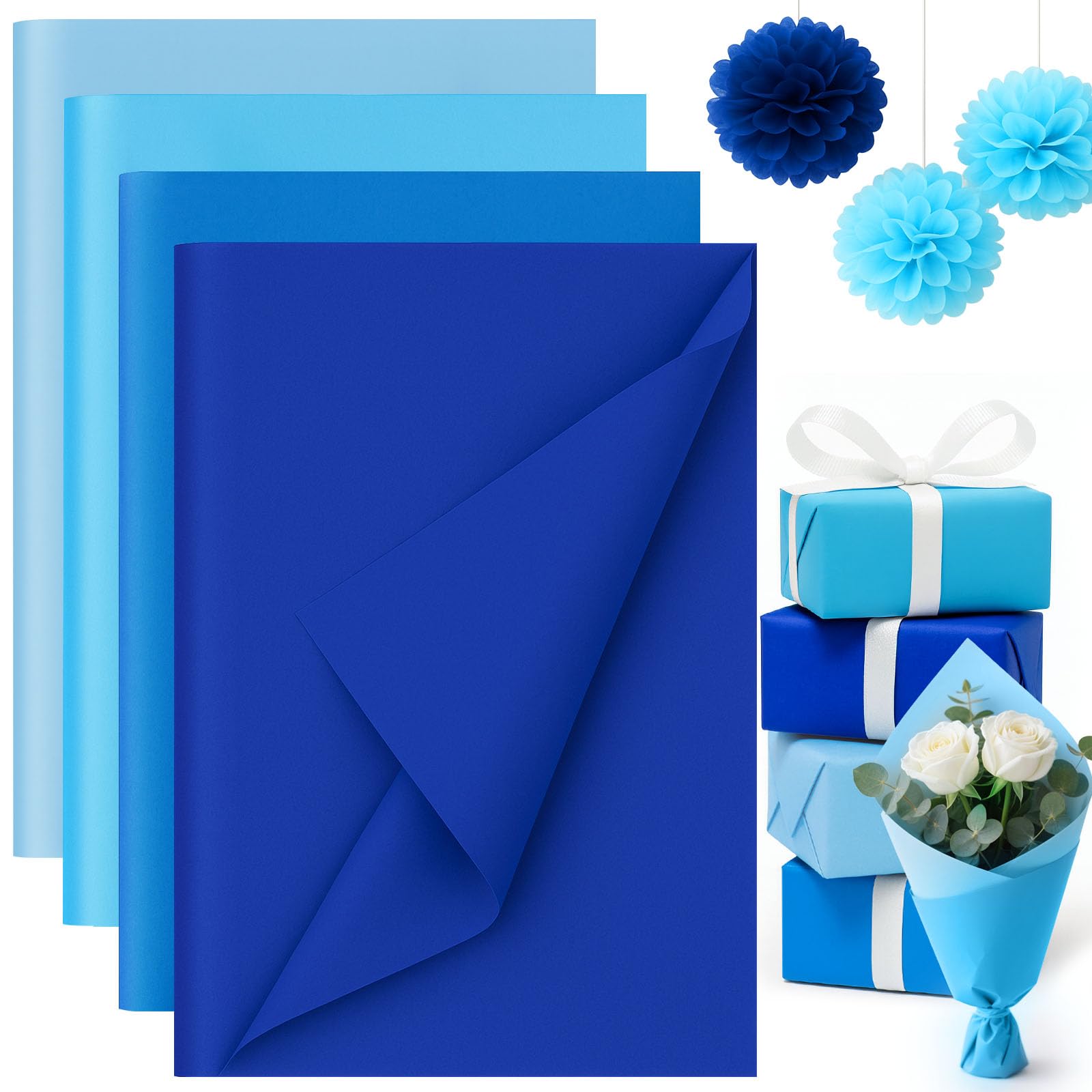 Photo 1 of Koogel 320 Sheets Blue Tissue Paper, 14×10 Inch Tissue Paper for Gift Bags Light Navy Baby Blue Wrapping for DIY Crafts Party Holiday Decorations