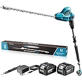 SEESII Pole Hedge Trimmer Cordless: Electric Bush Trimmer Tool for Yard - 16" Dual-Action Blade, Detachable Telescoping Pole, Dual 4.0Ah Battery, Powerful Branches Cutter for Tree & Shrubs Pruning