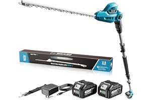 SEESII Pole Hedge Trimmer Cordless: Electric Bush Trimmer Tool for Yard - 16" Dual-Action Blade, Detachable Telescoping Pole, Dual 4.0Ah Battery, Powerful Branches Cutter for Tree & Shrubs Pruning