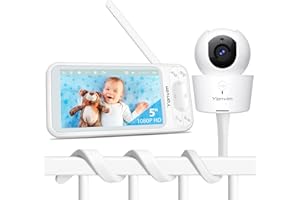 Yonvim 5 Inch 1080P Baby Monitor, Video Baby Monitor with Camera and Audio No WiFi Needed, 5000mAh Battery, 2 Mounts, Night Vision, Long Range, 2-Way Talk, Remote Pan Tilt, Temperature Sensor