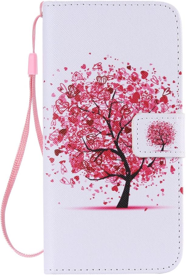 SZYT Phone Case for Samsung Galaxy Note 5 N920, 5.7 inch, PU Leather Flip Cover with Handle, Heart Shaped Pink Leaves Tree