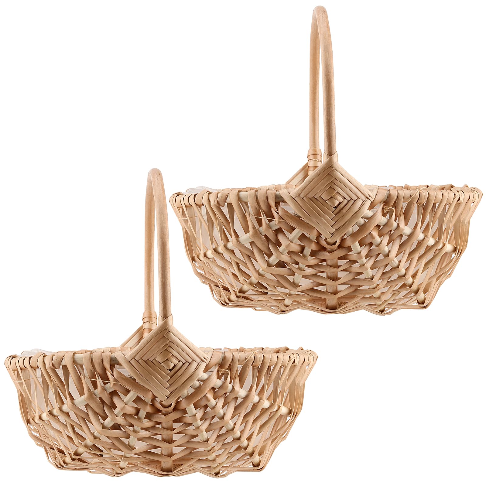 HEIHAK 2 Pack Wicker Basket With Handle, Foraging With Plastic Liner, Shopping and Wedding Flower Basket for Home Party Decor