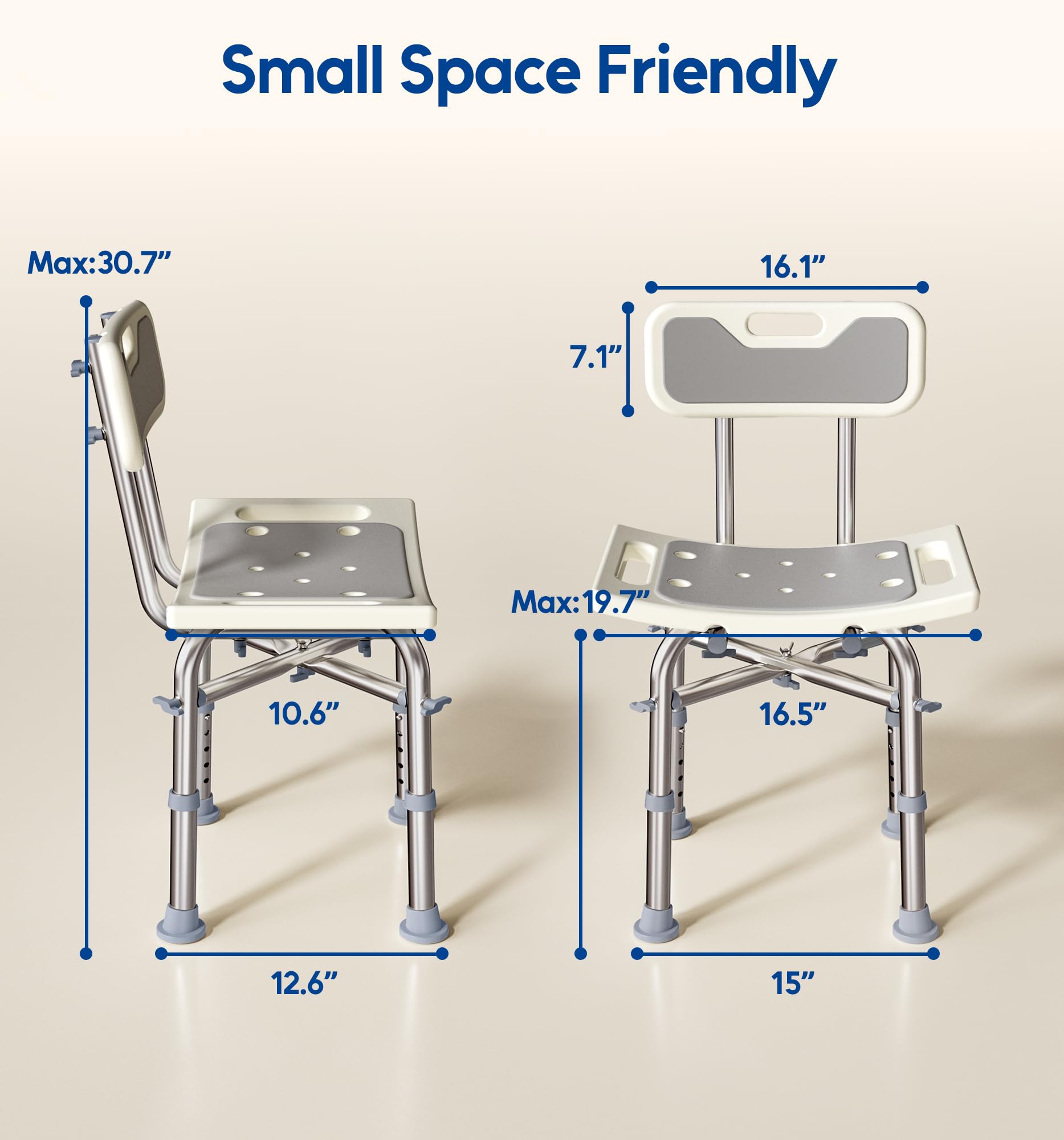 Shower Chair with Back for Elderly and Disabled, Shower Seat Bench Stool, Adjustable Height, 350 lbs Capacity, FSA/HSA Eligible, Rectangular