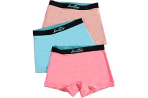 BOXETTES Girls' Boxer Briefs. 3-pack sampler Cotton, Modal and Nylon Mesh. Sensory-friendly. Full-coverage. Super soft. Tagless.