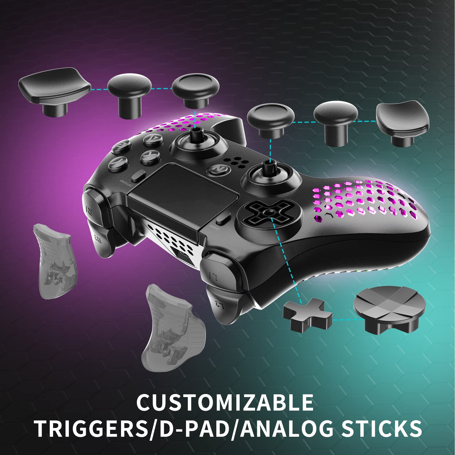 Nitho Wireless Controller for PS4, PC, PS5 (with PS4 Games Only), Windows, Android & iOS, Gaming Gamepad Joystick with RGB LED Lights, Vibration, 6-Axis Motion Sensor, Touchpad, Built-in Speaker