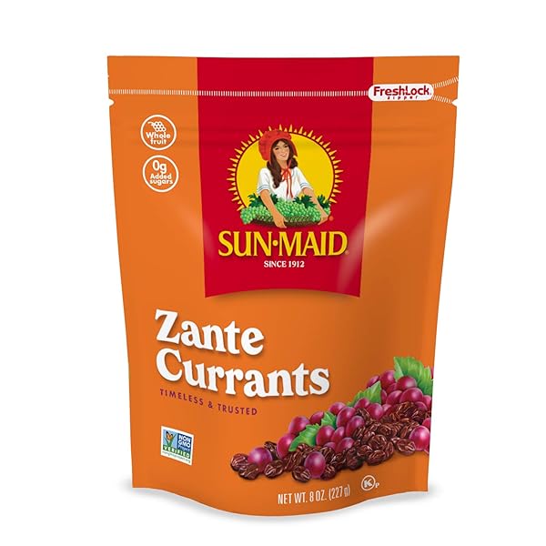SUN-MAID CALIFORNIA ZANTE CURRANTS SNACK BAGS WHOLE NATURAL DRIED FRUIT NO ARTIFICIAL FLAVORS NON-GMO VEGAN AND VEGETARIAN FRIENDLY 8 OUNCE , PACK OF 1