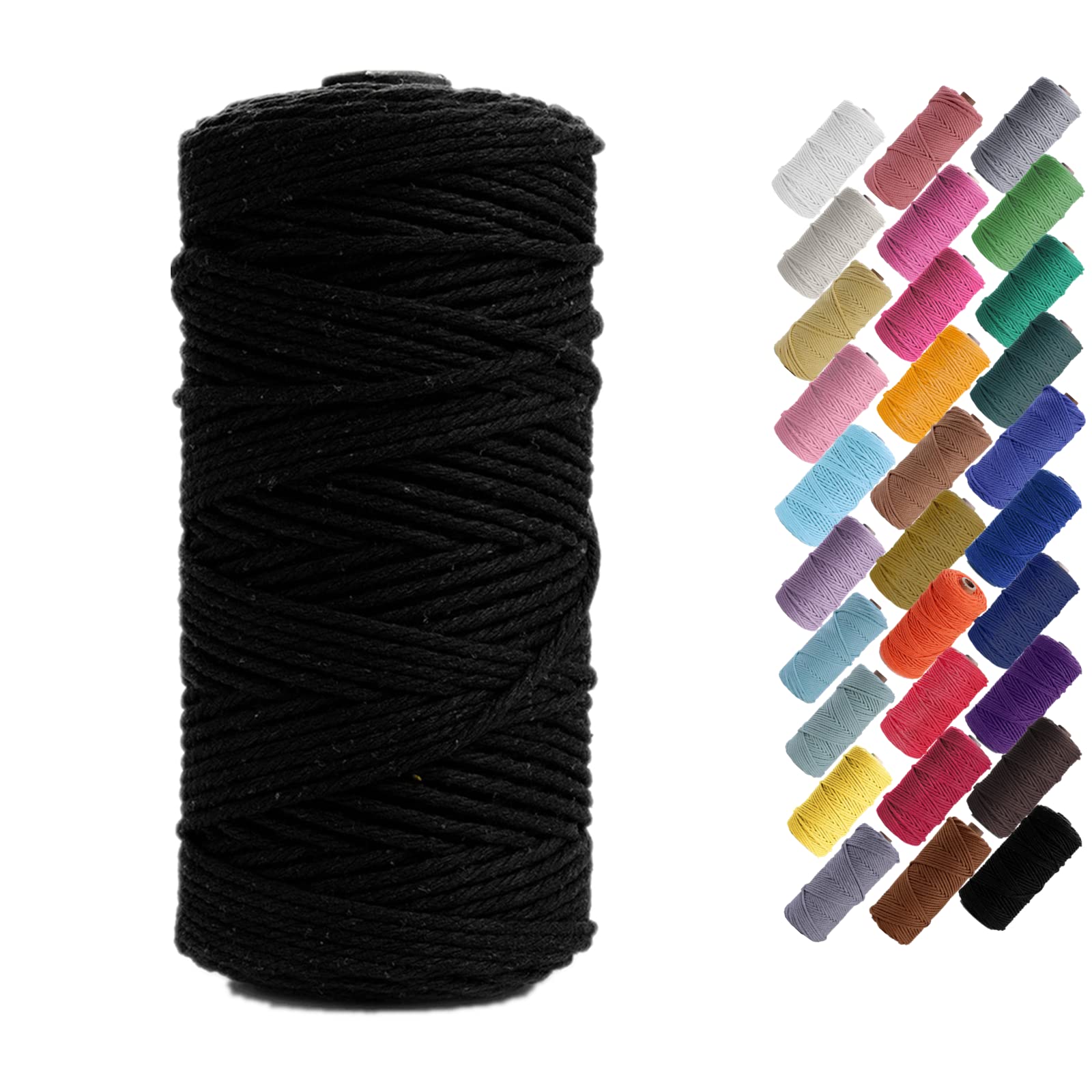 Binwat Macrame Cord Thick Natual Cotton Cord Yarn Macrame Rope Cord Cotton Rope for Wall Hangings, Plant Hangers, DIY Crafts, Home Decorations, Gift Wrapping 3mm x 100m (Black)