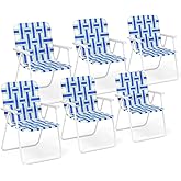 Giantex Beach Chairs Set of 6, Patio Folding Lawn Chairs for Adults, Outdoor Webbing Chair w/Steel Frame, Lightweight & Portable Camping Chairs for Fishing, Yard, Garden, Poolside Webbed Chairs, Blue