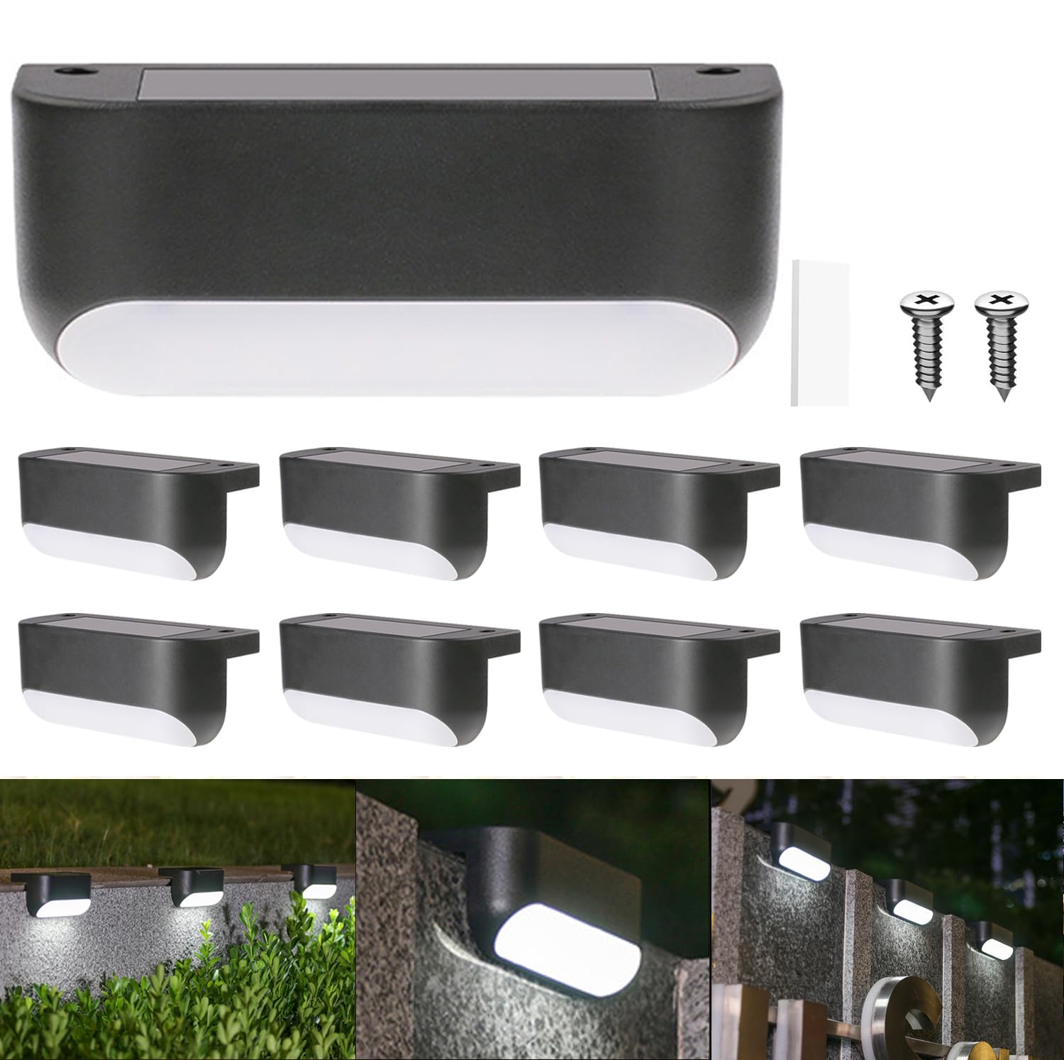 XhuangTech Solar Deck Lights Outdoor, Extended Solar Step Lights Waterproof LED Solar Powered Outdoor Lights for Deck Stair Fence Railing Wall Garden Backyard Pond Pathway (White, 8 Pack)