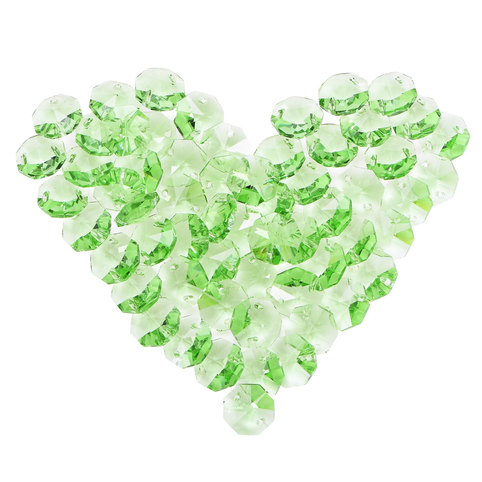 M METERXITY 60-Pack Octagon Beads, Green Crystal Suncatcher Beads Prisms Shiny Glass Pendants Beads for Light Lamp Hanging/Jewelry Making/Wedding Decoration DIY Chandelier Beads [0.55"]
