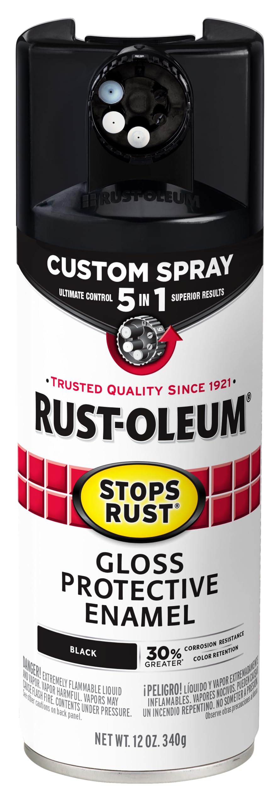 Rust-Oleum 376884 Stops Rust Custom Spray 5-in-1 Spray Paint, 12 oz, Gloss Black, (Pack of 1)