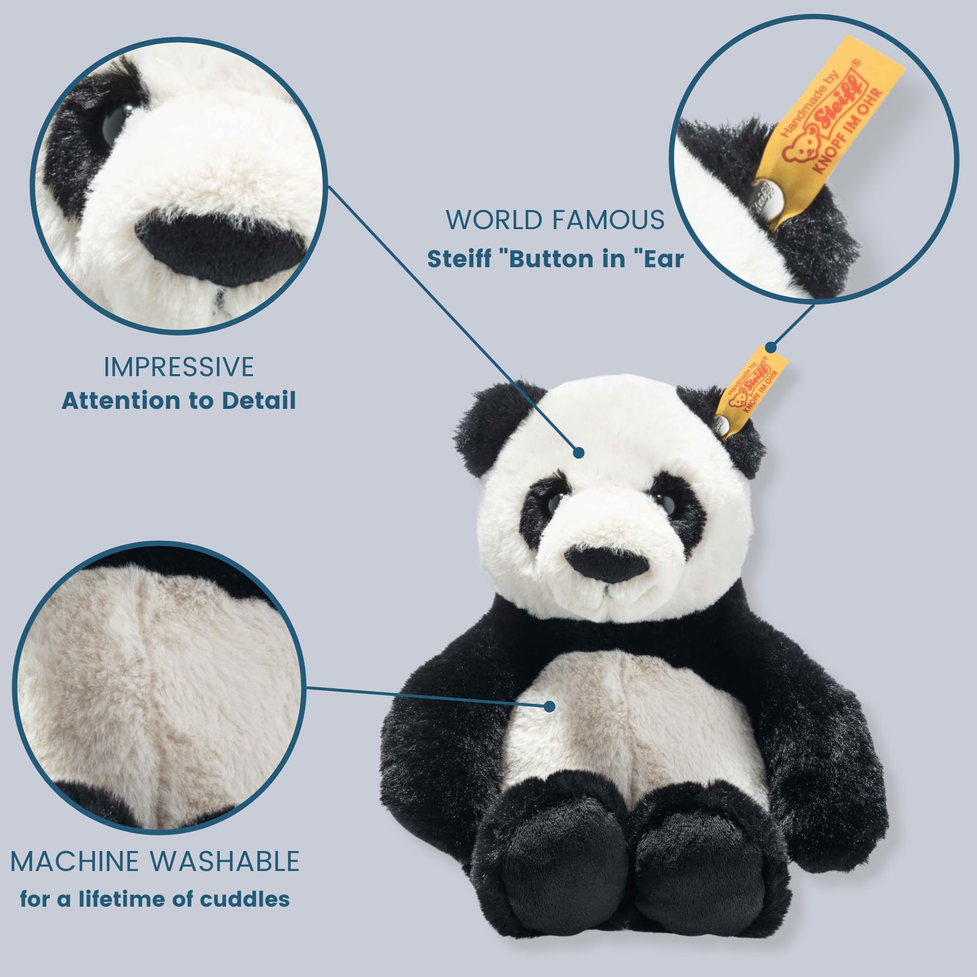 Steiff 75650 Soft Cuddly Friends Ming Panda-27 cm-Kuscheltier für Kinder – kuschelig & weich-waschbar (075650), weiß/schwarz 2