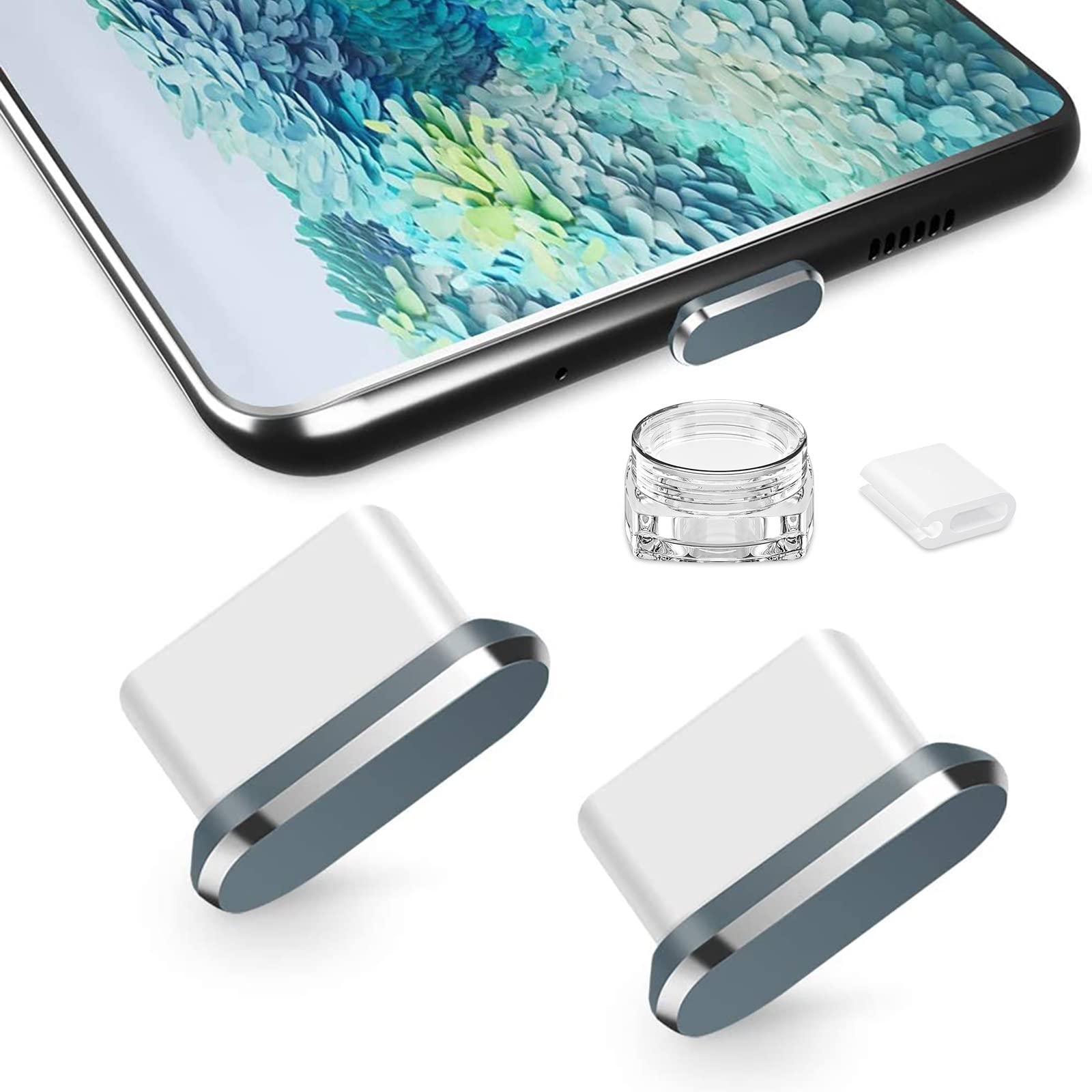 TITACUTE USB Type C Anti Dust Plugs 2 Pack, USB C Dust Cap Port Plug S20 Type C Dust Cover with Mini Carrying Box for Samsung Galaxy S20 FE S21 S22 Ultra OnePlus Nord 2 5G 9 Pro 8T 8 Pro 7T Pro Grey