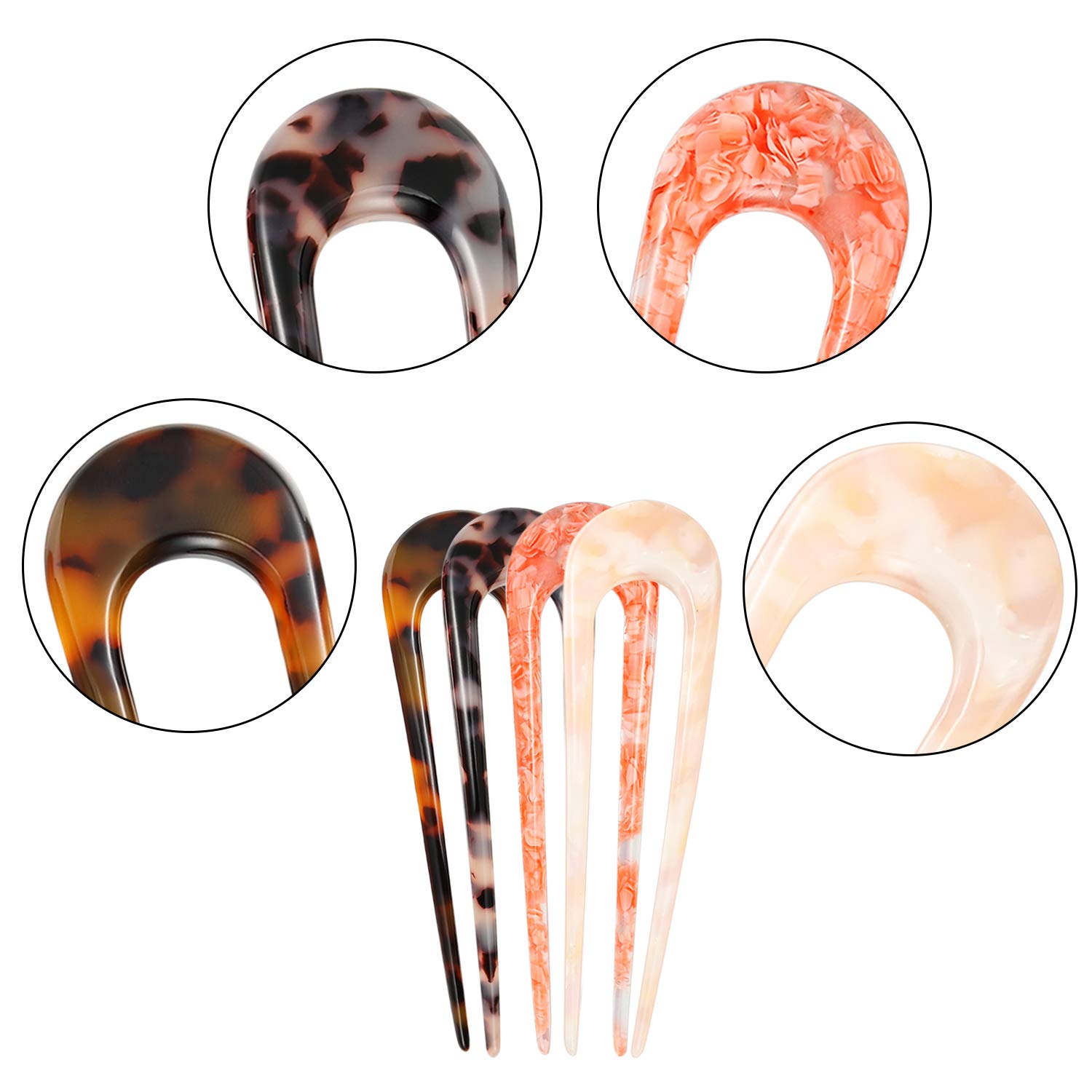 4 Pieces U Shaped Hair Pin Stick French Style U Shape Hair Clips Tortoise Shell U Sticks Pins for Women Girls Hairstyle Accessories (Red, Pink Khaki, Tortoiseshell, White Tortoiseshell) : Beauty