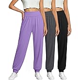 Langyiwee 3 Pack Girls' Jogger Pants High Waisted Athletic Sweatpants for Kids Casual Soft Cuff Joggers Ages 5-14