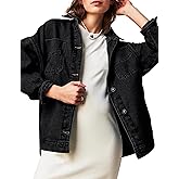 APRROOT Jean Jacket for Women Oversized Shacket Denim Jacket Trendy Fall Outfits 2025 Split Button Down Boyfriend Shirts