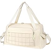 MOSISO Gym Bag for Women, Travel Duffle Weekender Overnight Workout Carry on Gym Duffle Bag with Shoe Compartment&Wet Pocket&Front Quilted Grid Pocket for Fitness, Yoga, Weekend, Beige