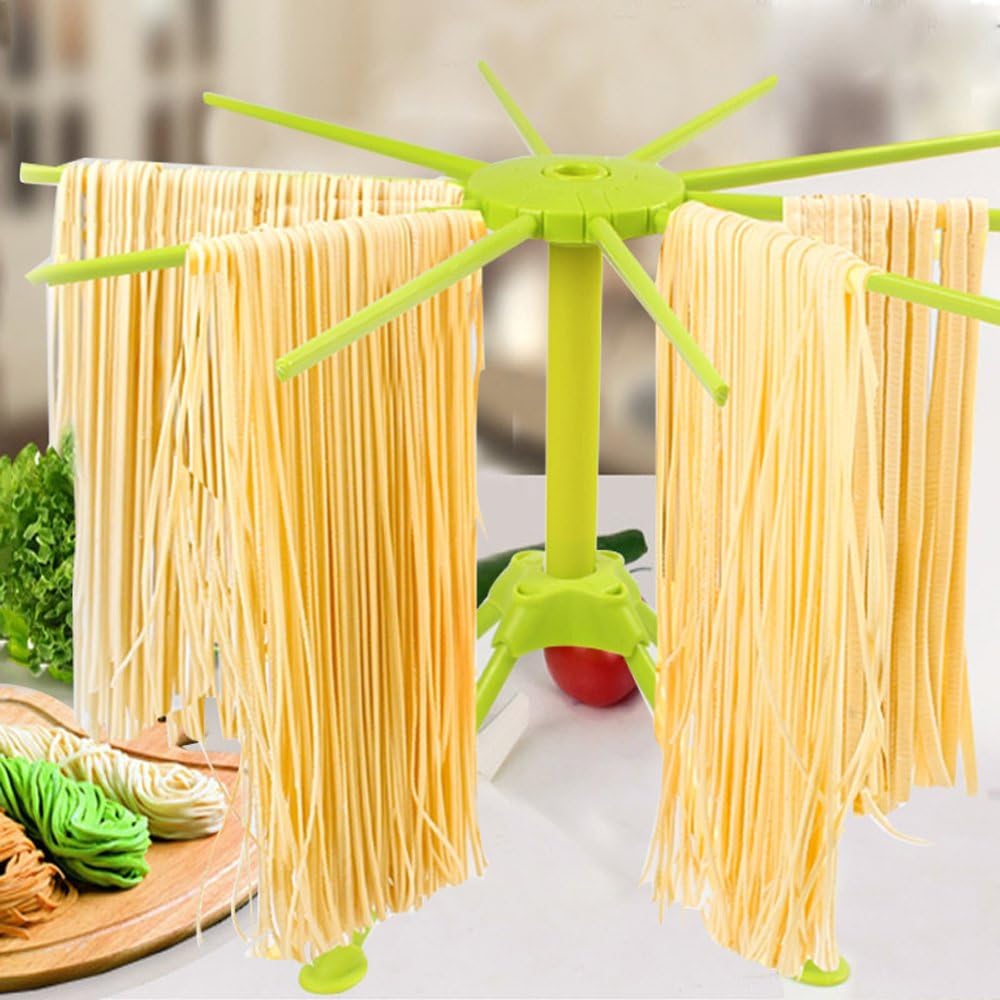 Kitchen Pasta Drying Rack Folding, iPstyle Spaghetti Drying Rack Noodle Stand with 10 Bar Handles (Green) - Image 4