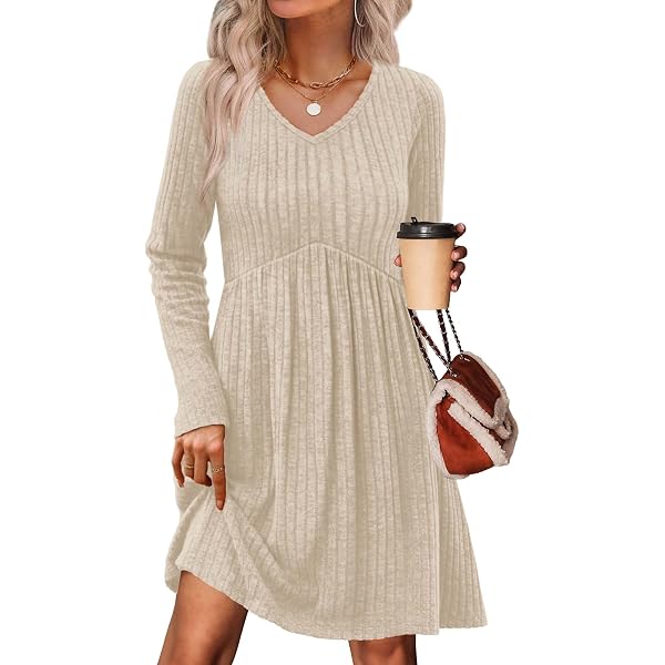 empire waist sweater dress Long Sleeve for Women Midi Dress Casual Fall Sweater Dresses for Women 2026 Winter Warm Comfy Crewneck Maternity Tunic Dresses with Pockets Vestidos para Mujer White at Amazon 30warehouse2024 allowing statement accessories to Navy Wedding Guest Dresses Color:Rose-Multi