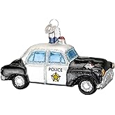 Old World Christmas Police Car Glass Blown Ornament for Christmas Tree, Handcrafted Holiday Decoration, Police Collection