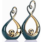 DOVDOV Modern Art Home Decor Statues, Unique Ceramic Abstract 2 Piece Set with Teal and Gold Accents for Home Decor Statues for Rooms, Bookshelves, Coffee Tables with Decorative Aesthetics.