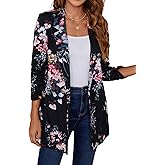 LADI TREND Women's Long Blazer Jackets Button Front Lapel Ruched 3/4 Sleeve Business Casual Office Work Lightweight Blazers