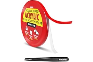 Double-Sided Mounting Tape Acrylic - 5m x 10mm Indoor/Outdoor Adhesive - Heavy Duty Removable Clear Nano Tape - Picture Hangi
