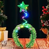 Sixexey Light up Christmas Headbands LED Green Star Headband Xmas Holiday Party Hair Accessories for Women