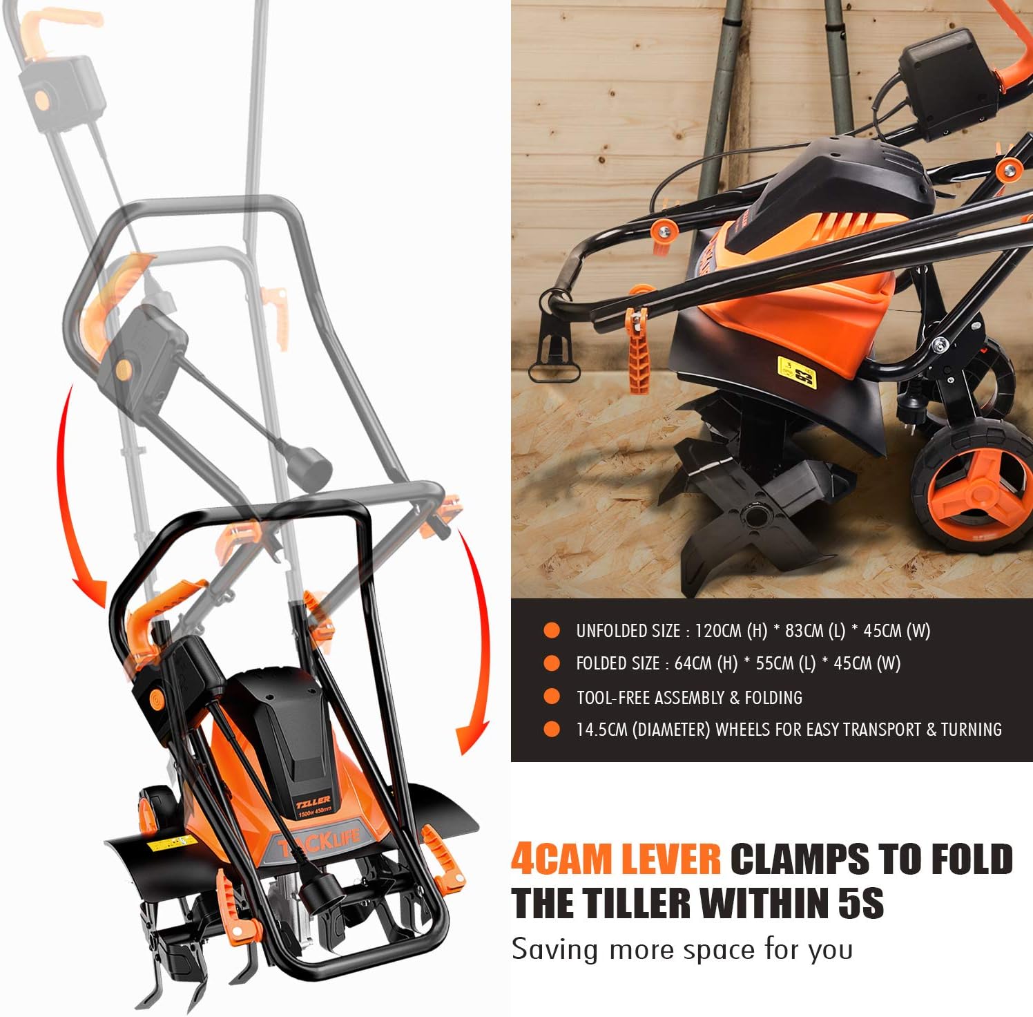TACKLIFE Electric Tiller, 13.5 Amp Tiller, 2 Tilling Width (18/12.5 Inch), Adjustable Blade, 8'' Working Depth, Low Noise, Folding Storage, Manganese Steel Tine: Pet Supplies