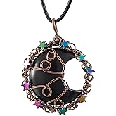 TUMBEELLUWA Crescent Moon Star Crystal Necklace for Women Men Reiki Healing Stone Copper Wire Wrapped Pendant with Adjustable Cord
