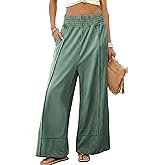 Tanming Womens Wide Leg Pants Cotton Stretchy High Waisted Palazzo Pants Daily Workout Wear Lounge Sweatpants with Pockets
