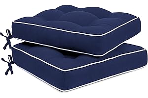 Favoyard Patio Cushions 17 x 17 Inch Indoor & Outdoor Chair Cushions Water-Resistant Seat Cushion for Patio Furniture 3-Year Color Fastness Square Tufted Couch Chair Pads with Ties, 2 Pack, Blue
