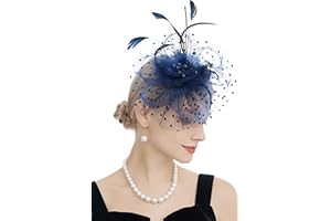 Myjoyday Women's Fascinators, Feathers Tea Party Hat, Veil Headband with Hair Clip for Cocktail Church