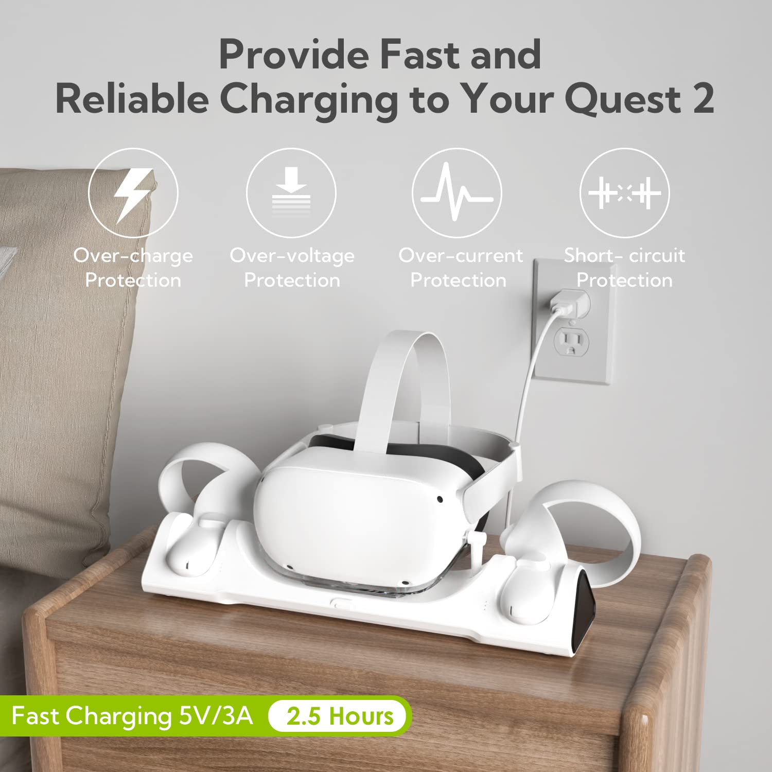 ZYBER Charging Dock for Meta Quest 2, VR Stand Oculus 2 (Support Elite Strap with Battery), Station Rechargeable Batteries, USB-C Charger and Cable, White (AL - Q016)