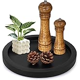 Rustic Decorative Wooden Serving Tray Home Decor Round Ottoman Coffee Table Trays Farmhouse Living Room Dinner Table Centerpiece Accessories Wood Candle Holder Tray for Kitchen Counter Bathroom Vanity