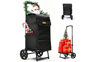 TROOZY 2-in-1 Grocery Cart with Wheels, Waterproof Removable Bag 57L, Foldable Shopping Cart with Full Platform, 330LB Stair Climber for Shopping, Moving & Laundry, Black