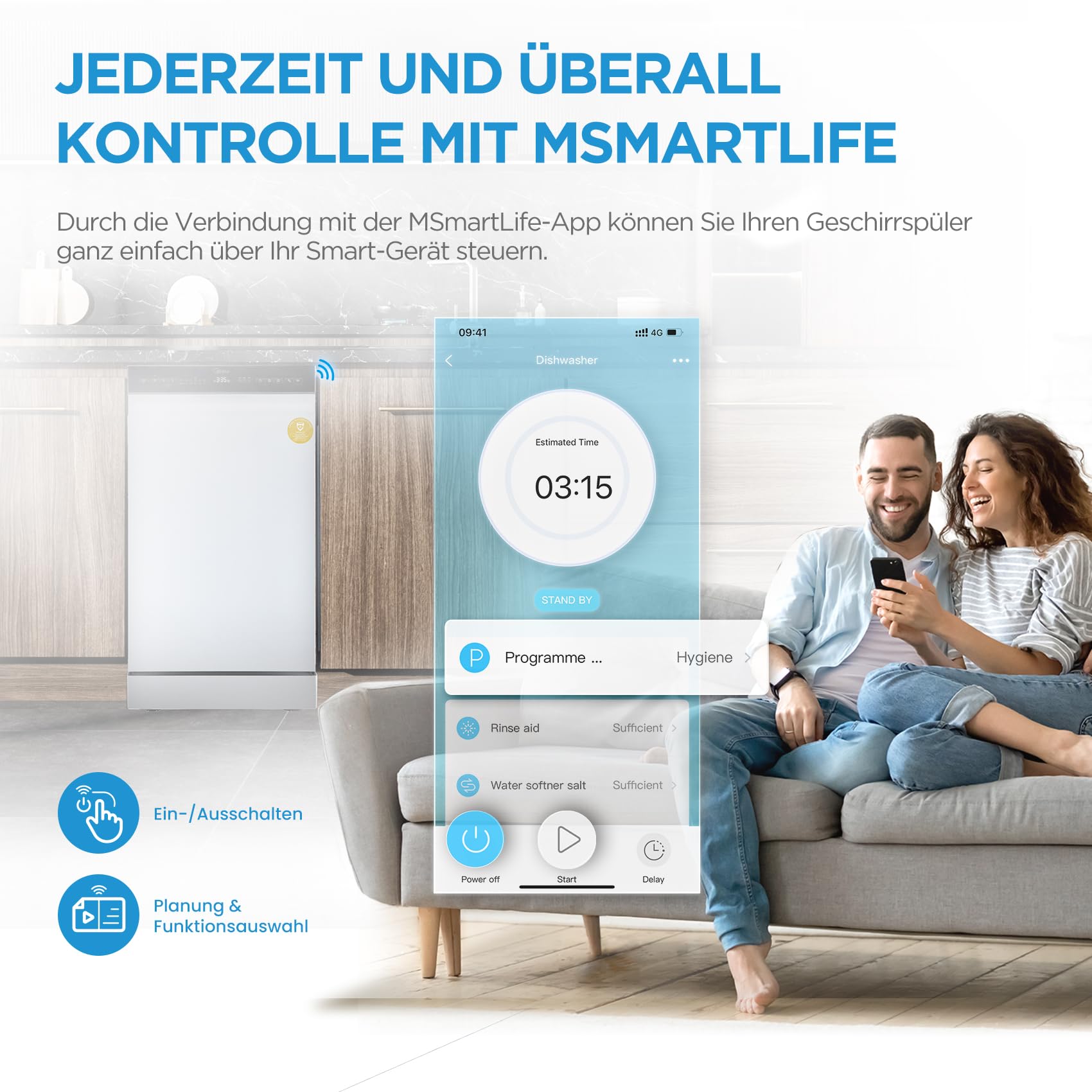 Midea Spülmaschine 45 cm MDWEF1034DW-WE, Geschirrspüler Freistehend 10 Maßgedecke, Besteckkorb, höhenverstellbarer Oberkorb, Aqua-Stopp, Startzeitvorwahl, Weiß [Energieklasse C] 3