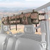 KEMIMOTO Universal UTV Roll Cage Organizer Large-Capiticy Leather &amp; Canvas | Overhead Roof Storage Bag Compatible with Ranger RZR Pioneer Talon Can Am Defender UTVs Tools Storage Solution, Army Green