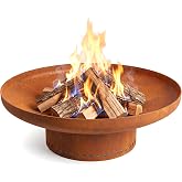 Greens Word 23.6 in Fire Pit, Round Outdoor Wood Burning Steel Fire Bowl | Portable Firepit for Patio, Backyard, Camping and Bonfires, Oxidized Finish, Small Steel Bowl, 12 Gauge Thick Carbon Steel