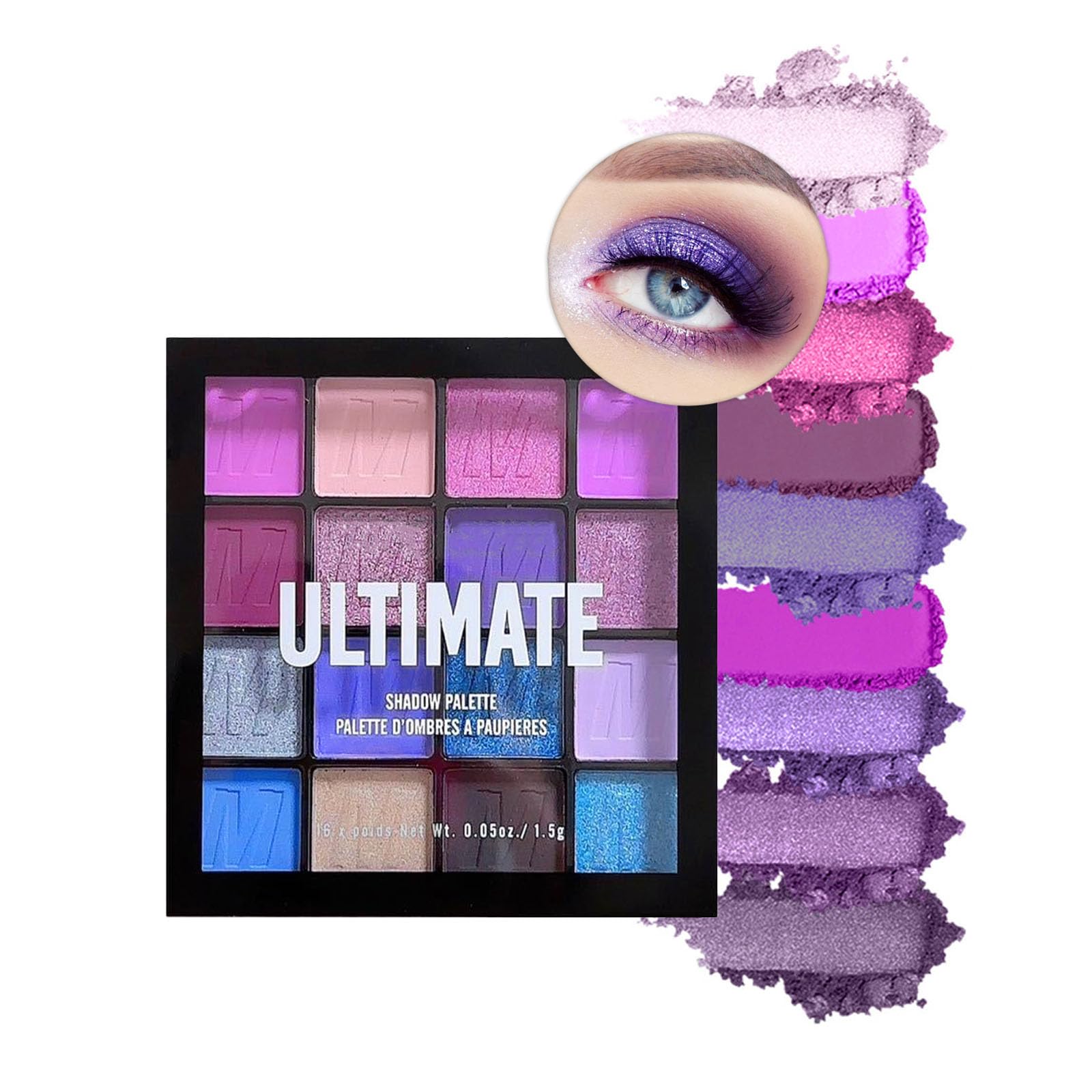 Pink Purple Eyeshadow Palette Make-Up Palettes, Blue Eye Shadow Pallets for Women, Cool Girl Matte Make Up, Shimmering Glitter Eyeshadows 16 Colour Waterproof Highly Pigmented Long Lasting