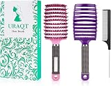 URAQT 2 Pcs Boar Bristle Paddle Hairbrush with Tail Comb Pink Purple view 9