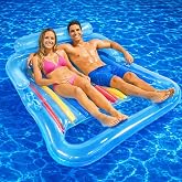 4E's Novelty 2 Person Inflatable Pool Lounger Float for Two Adults with Phone &amp; Cup Holders - Extra Large Heavy Duty Beach Floats, Tanning Pool Rafts, Double Lake Floaties Floating Mat Recliner