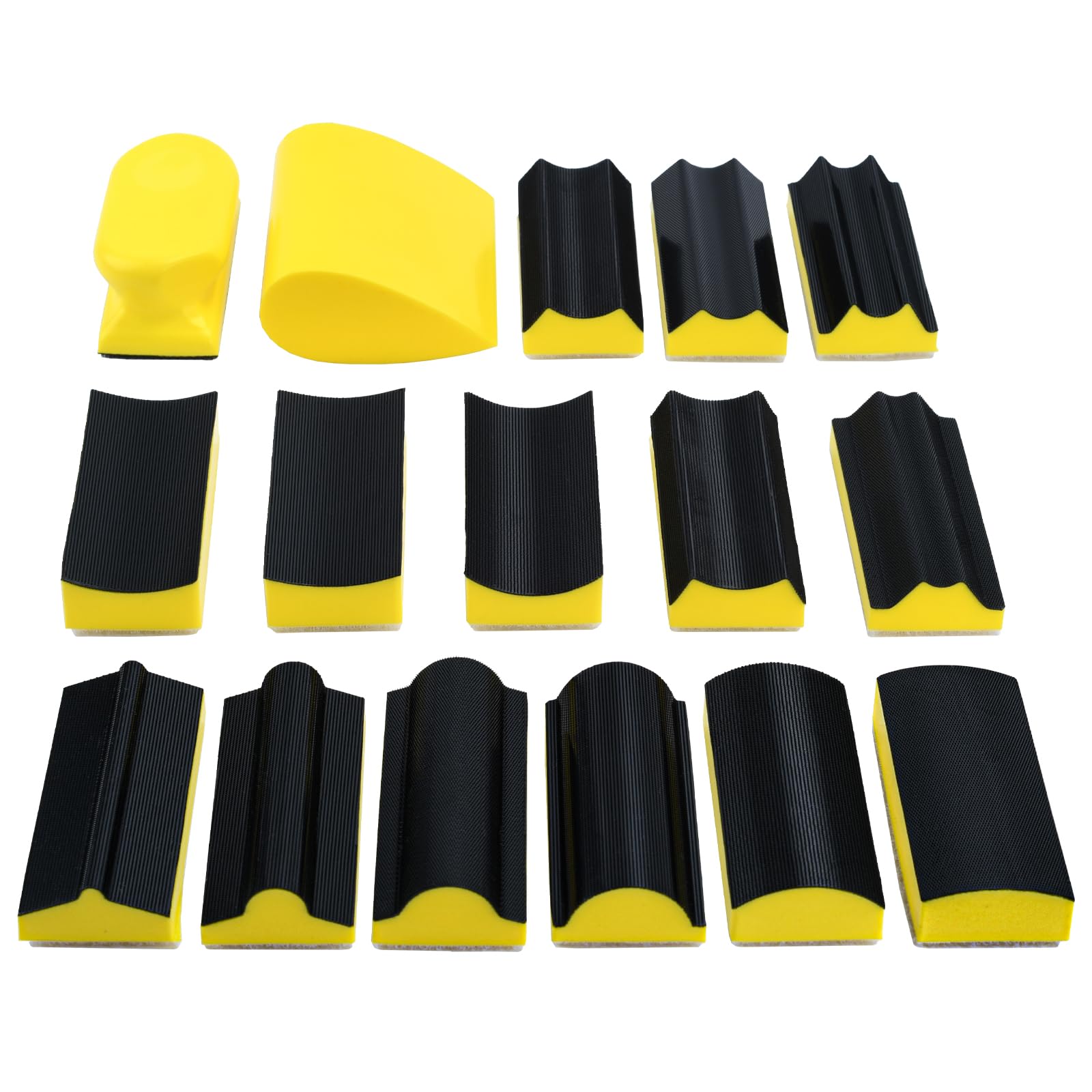16pcs Hand Sanding Block Set, 2 Sanding Block and 14 Convex & Concave Shape Hook Backing Plate for Woodworking Furniture Restoration Automotive Body Arts Crafts