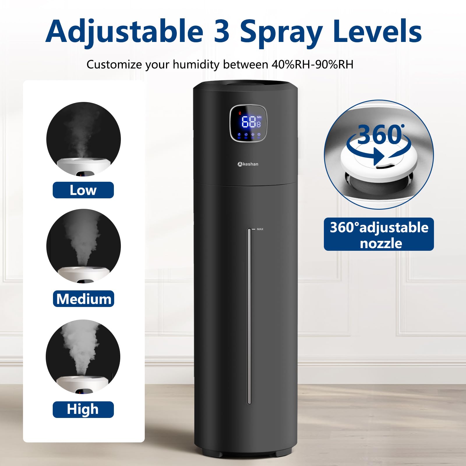 Large Humidifiers for Bedroom, 9L/2.5Gal Ultrasonic Cool Mist, Easy Clean with 350ML/H Large Mist Speed, Quiet Tower, Suitable for Kids Room Plant Yoga (Black)