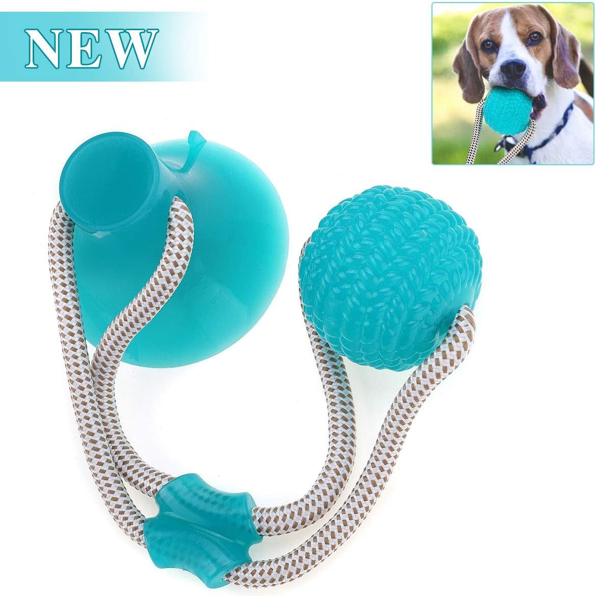 CHARMINER Pet Molar Bite Toy, Multifunction Molar Chew Toy, Durable Self-Playing Rubber Rope Ball Toy with Suction Cup for Tugging, Pulling, Chewing, Playing
