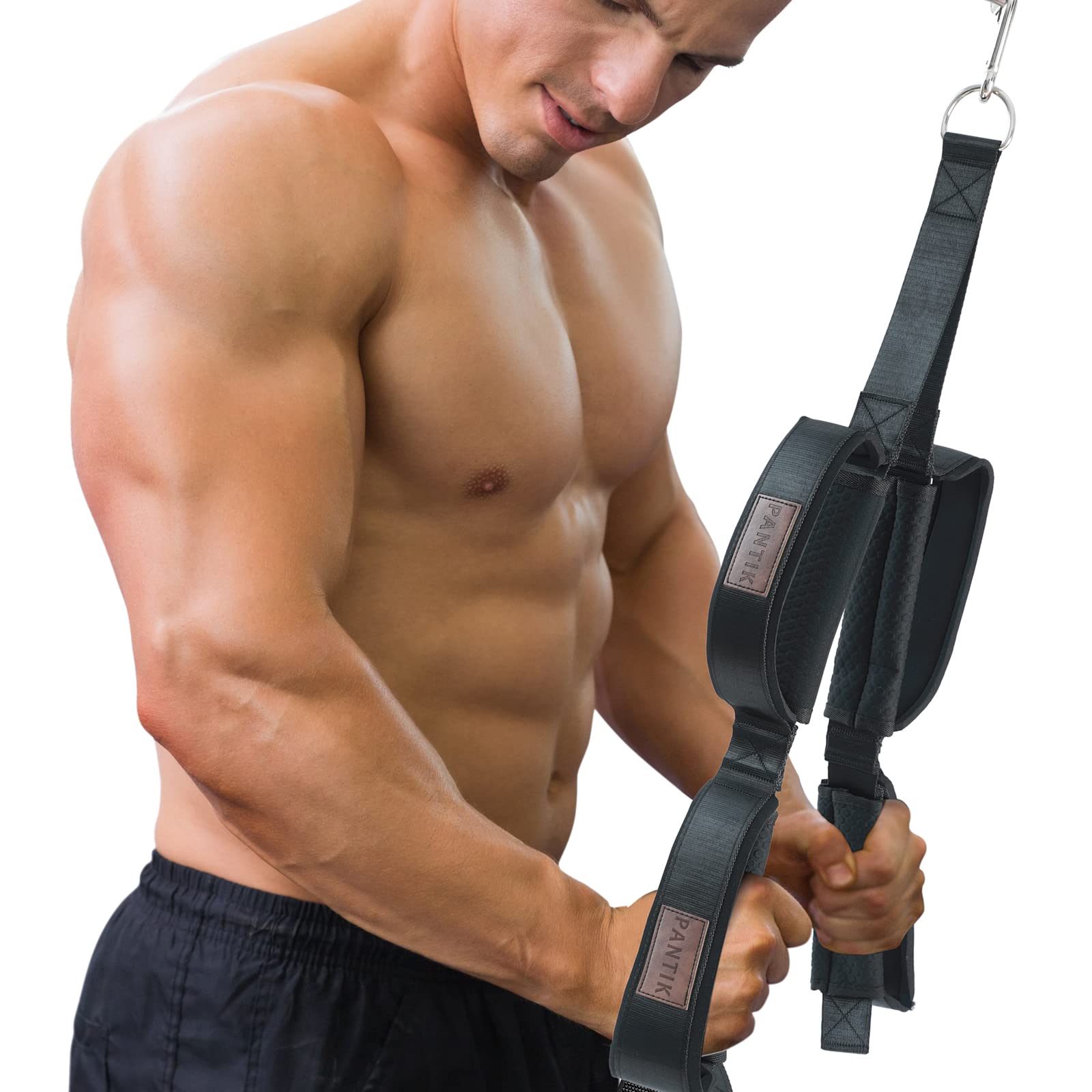 PANTIK Triceps Rope Gym Cable Machine Attachments with Carabiner Anti-Slip Long Triceps Strap 2 Loops Neoprene Handles Pulldown Rope for Pushdowns Face Pulls Crunches Overhead Extensions Biceps Curl