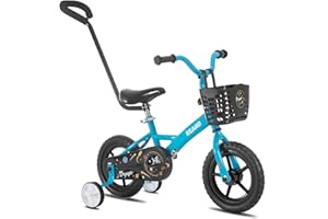 KEANO Voyager 10 12 Inch Kids Bike for Boys and Girls Ages 1-4 Years, Toddler Bike with Training Wheels & Basket, Detachable Parent Push Handle, Children Bicycle