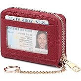 SENDEFN Leather Credit Card Holder for Women RFID Blocking Keychain Wallet Small Accordion Cases with ID Window